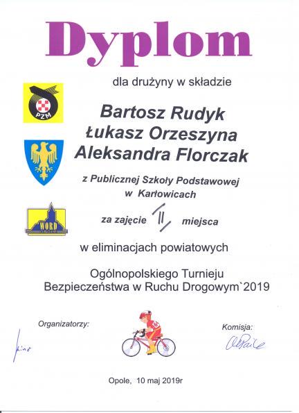 Uczniowie z Karłowic w finale wojewódzkim Ogólnopolskiego Turnieju Bezpieczeństwa w Ruchu Drogowym