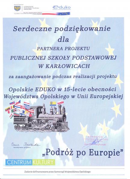Podziękowania dla Publicznej Szkoły Podstawowej w Karłowicach