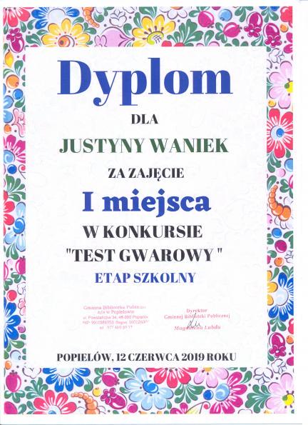 Justyna Waniek bezkonkurencyjna w Teście Gwarowym (etap szkolny).
