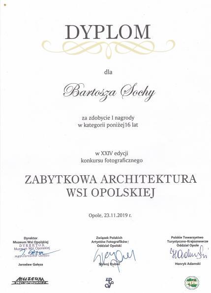 Bartosz Socha laureatem XXIV Wojewódzkiego Konkursu Fotograficznego ZABYTKOWA ARCHITEKTURA WSI OPOLSKIEJ
